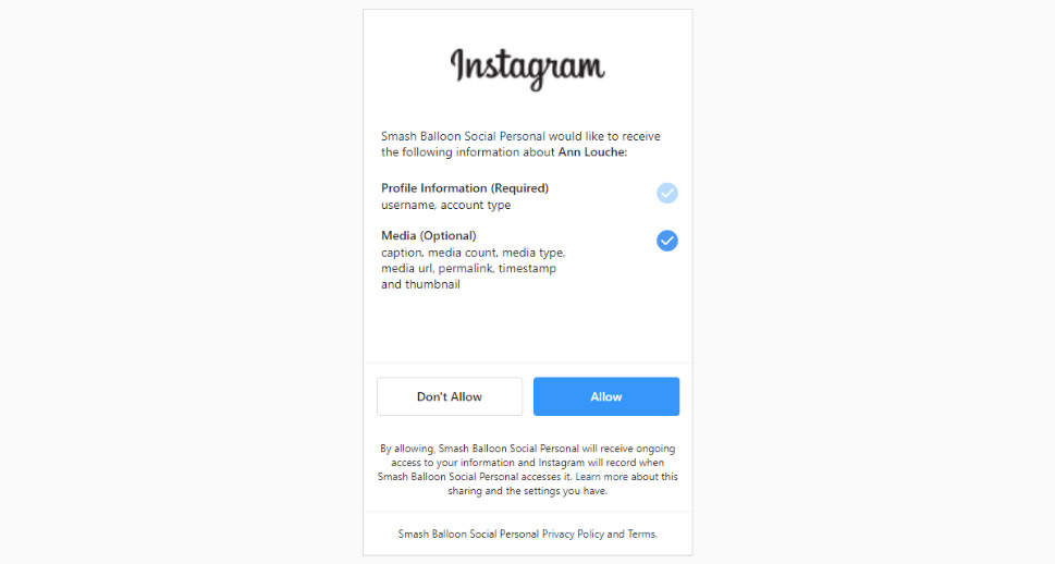 Smash Balloon access to your Instagram data