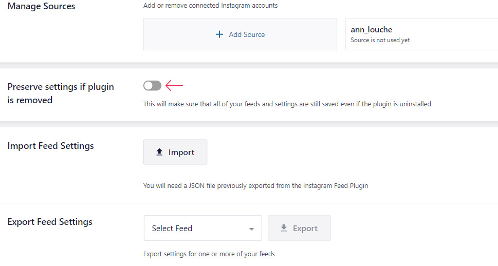 keep your settings even after the Instagram feed plugin is removed