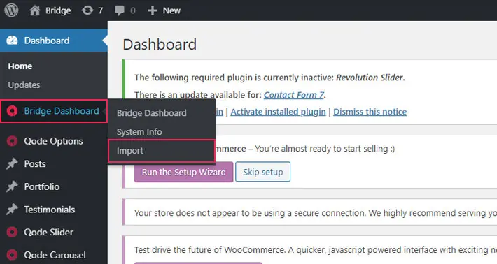 Bridge dashboard import