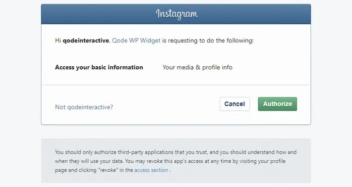 Authorize Instagram