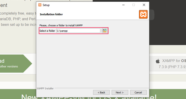 Select the folder where you would like to install XAMPP
