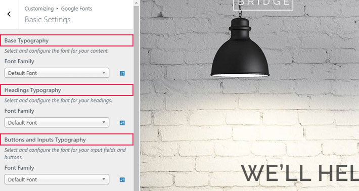 Google Fonts Typography - Basic Settings