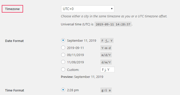 Choose WordPress timezone