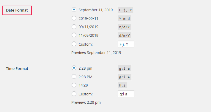 Choose date and time format