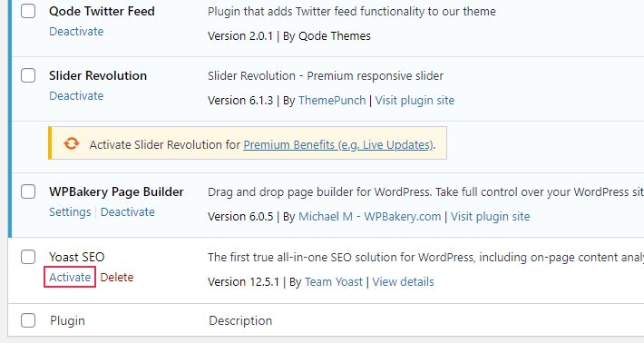 Activate Yoast Plugin