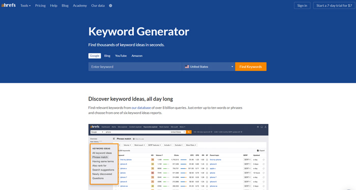 Ahrefs Free Keyword Generator