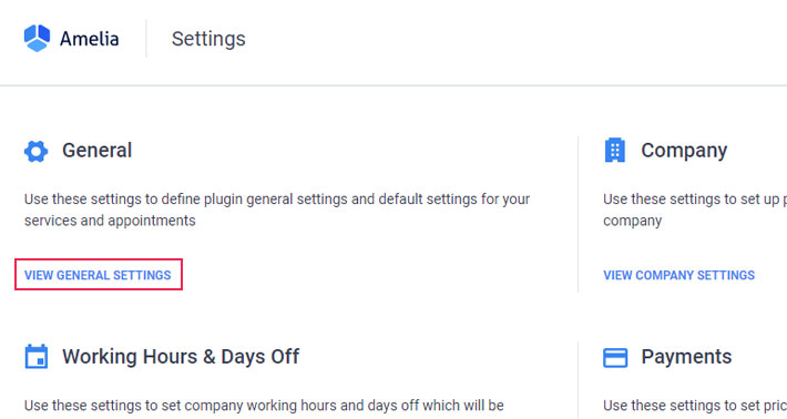 Amelia General Settings