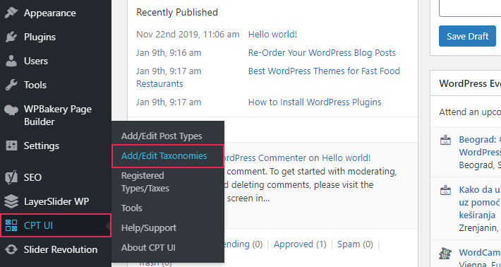 CPT UI plugin taxonomies