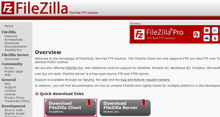 Download FileZilla Client button
