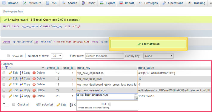 Manually amend the meta_key column