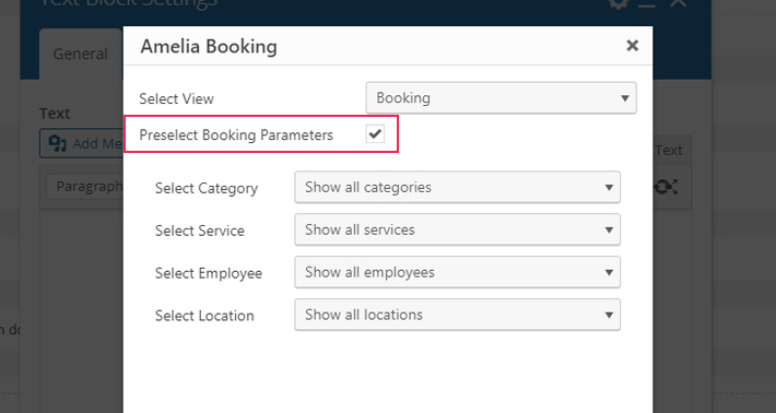 Preselect booking parameters