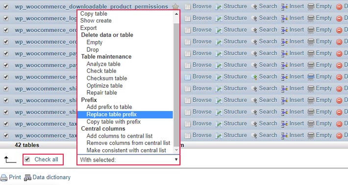 Replace table prefix