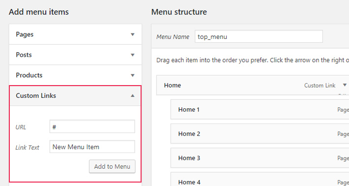 Add menu custom link