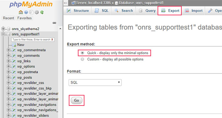 Export tab