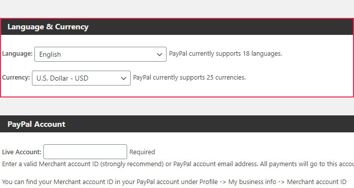PayPal Now Button language settings