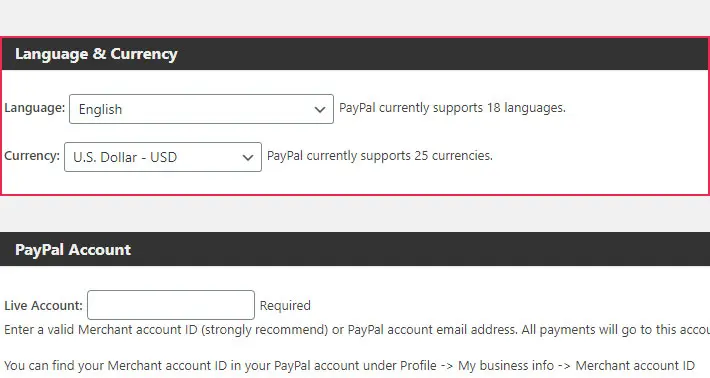 PayPal Now Button language settings