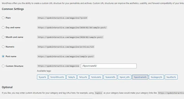 Permalinks Settings