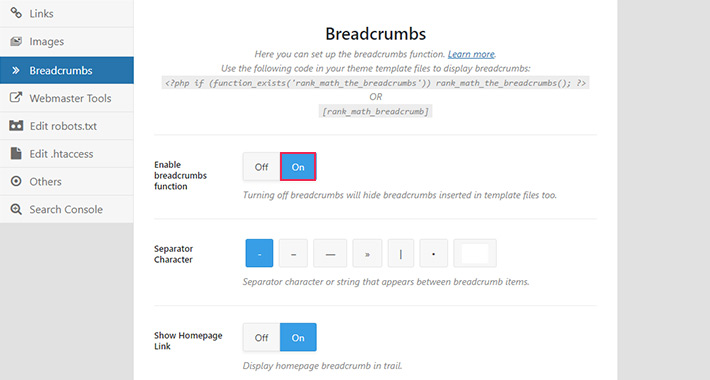 Rank Math Breadcrumbs On