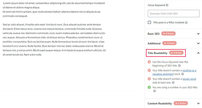 Rank Math Post Title Readability