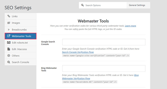 Rank Math Webmaster Tools