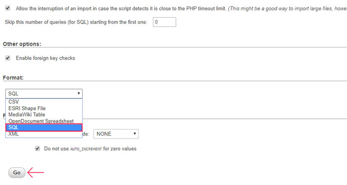 Select SQL in the dropdown