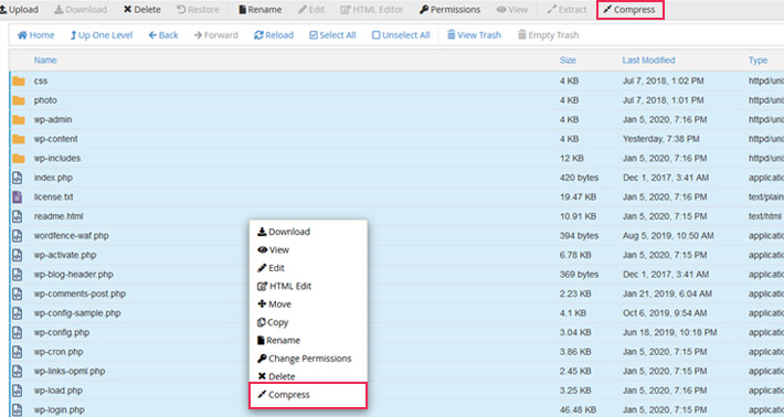 Selected files and click on Compress
