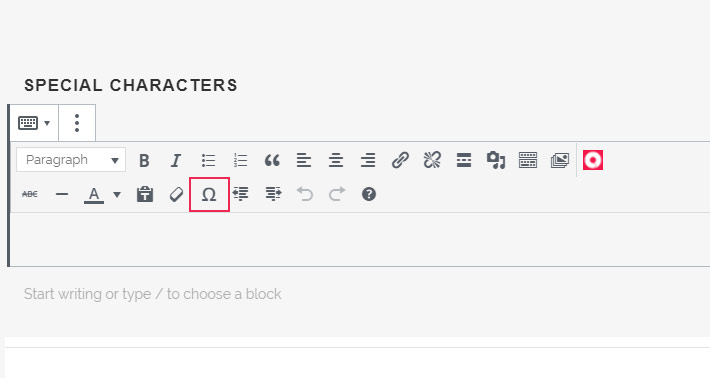 Gutenberg Special character button