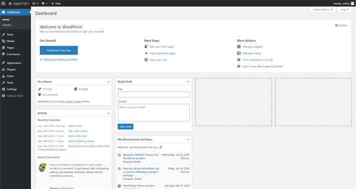 Welcome to the WordPress Dashboard