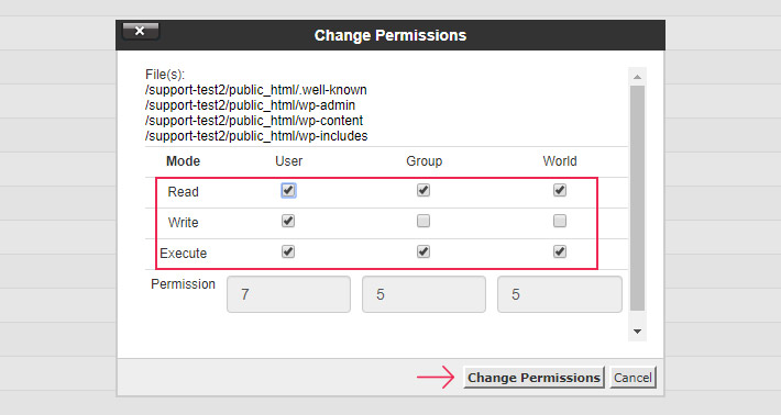 Change Permissions 755