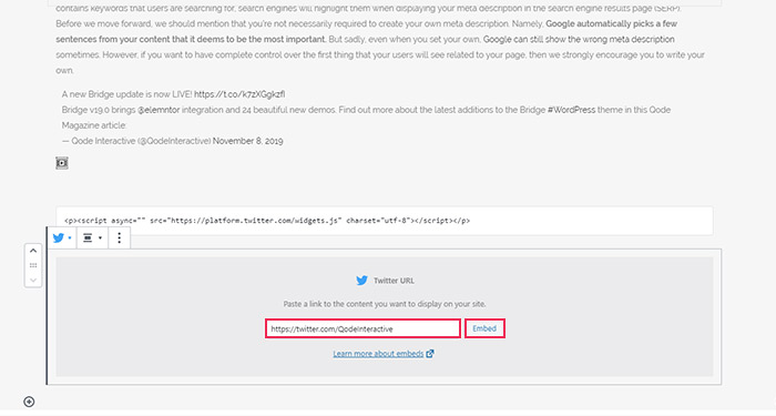 Gutenberg Twitter Embed