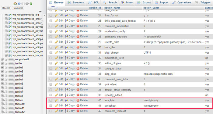 Locate template and stylesheet rows