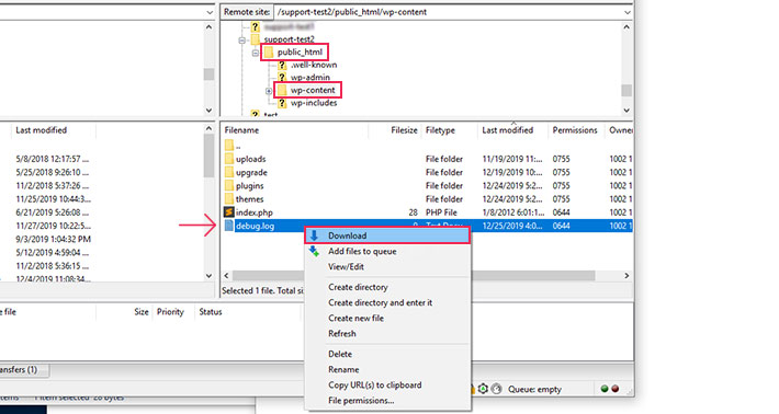 Manually downloading debug.log file