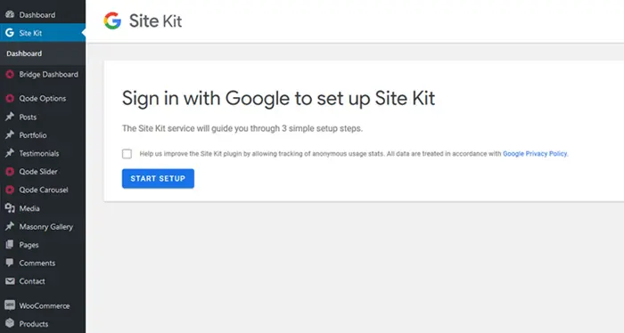 Run the Site Kit setup