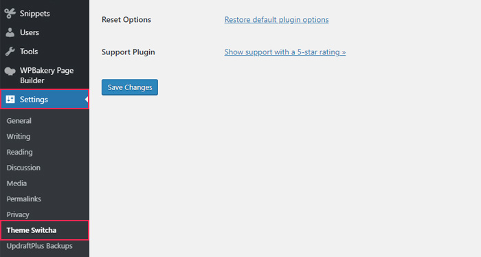 Theme Switcha plugin Settings