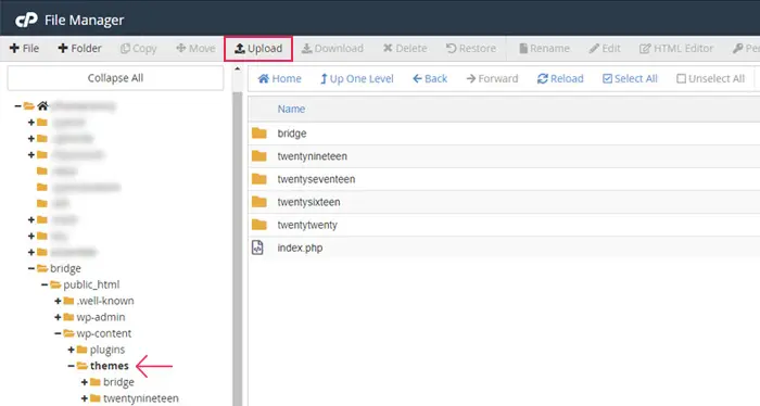 Upload your theme via cPanel