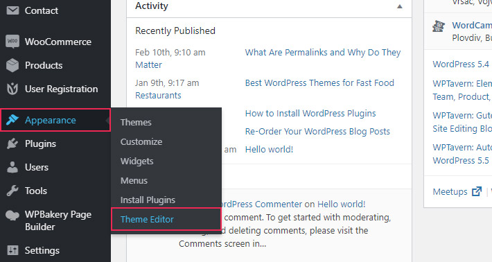 WordPress Theme Editor Appearance