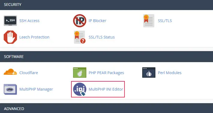 cPanel editing php.ini image