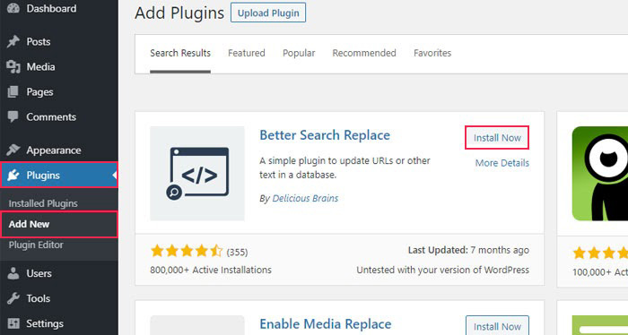 Better Search Replace plugin