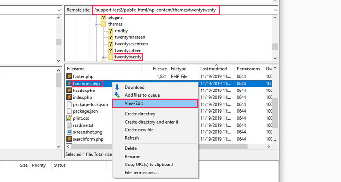 Functions.php view edit