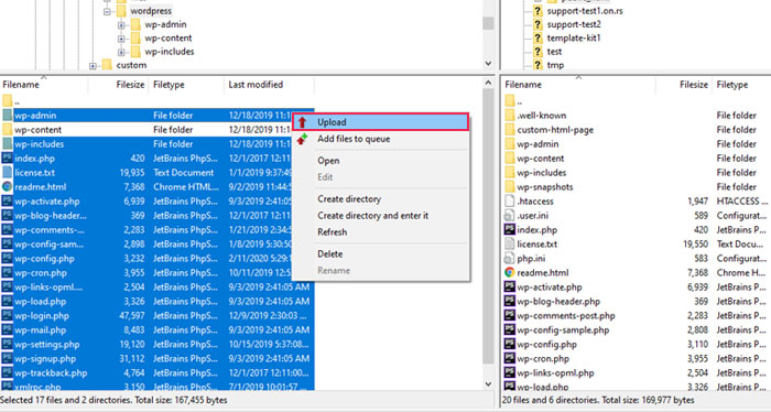 Drag the selected files from the left panel