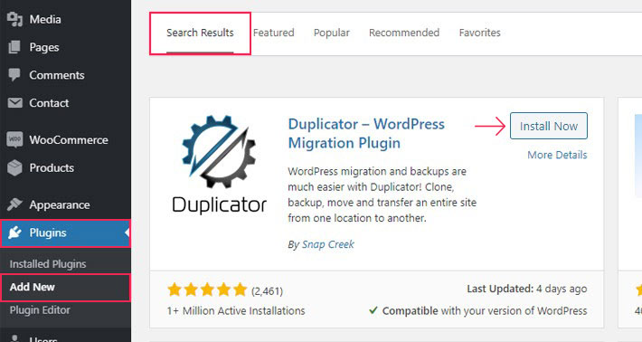 Install Duplicate plugin