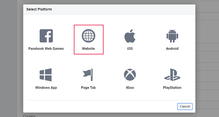Select Website as your platform
