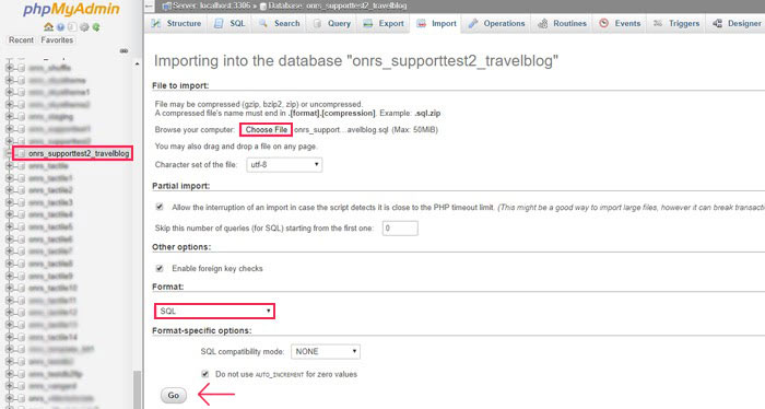 Choose the SQL format