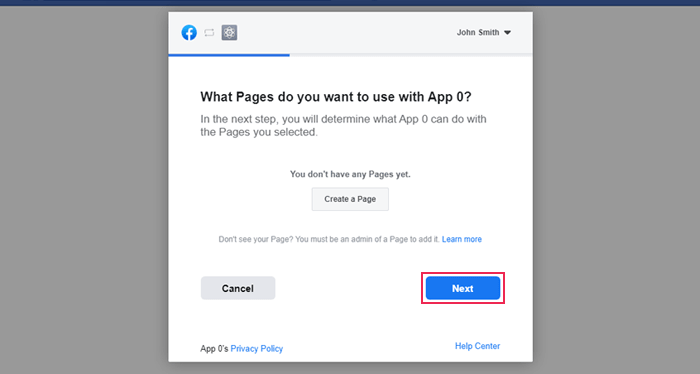 Redirected to a Facebook popup box