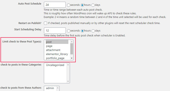 Limit check to Post Types