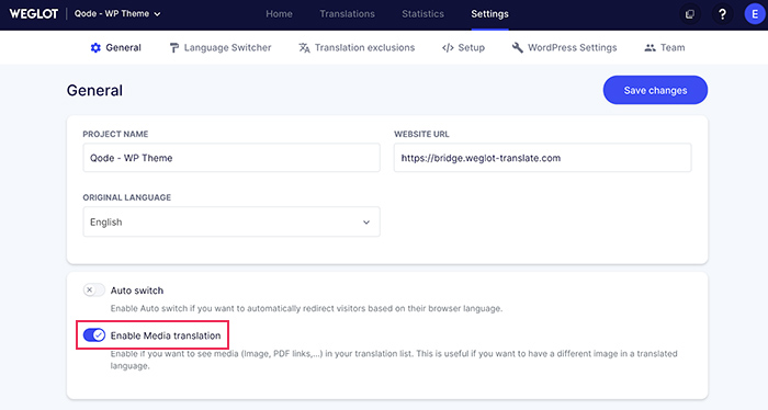 Enable Media translation