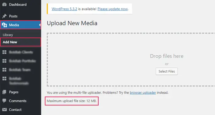 Default WordPress file size limit for upload