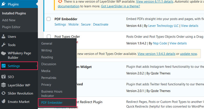 PDF Embedder Plugin Settings