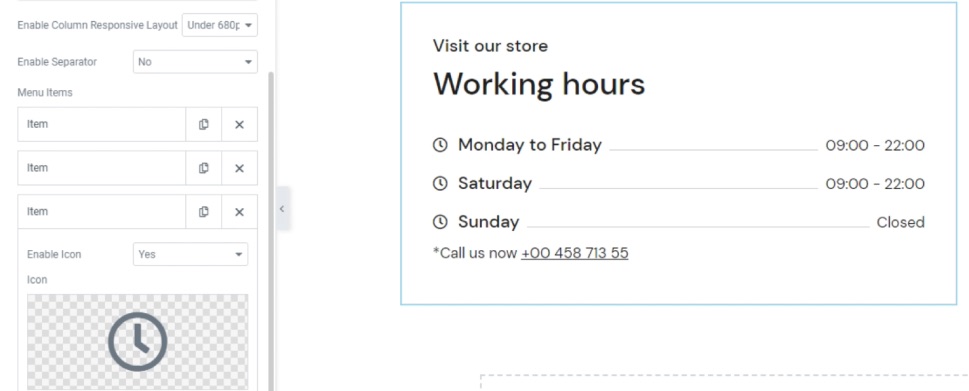 Working Hours Elementor Content Added