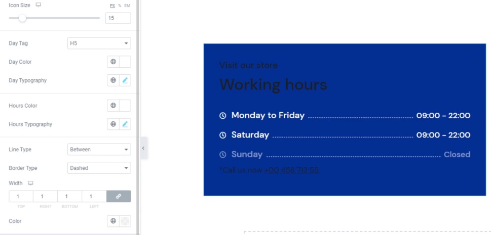 Working Hours Elementor Style Settings
